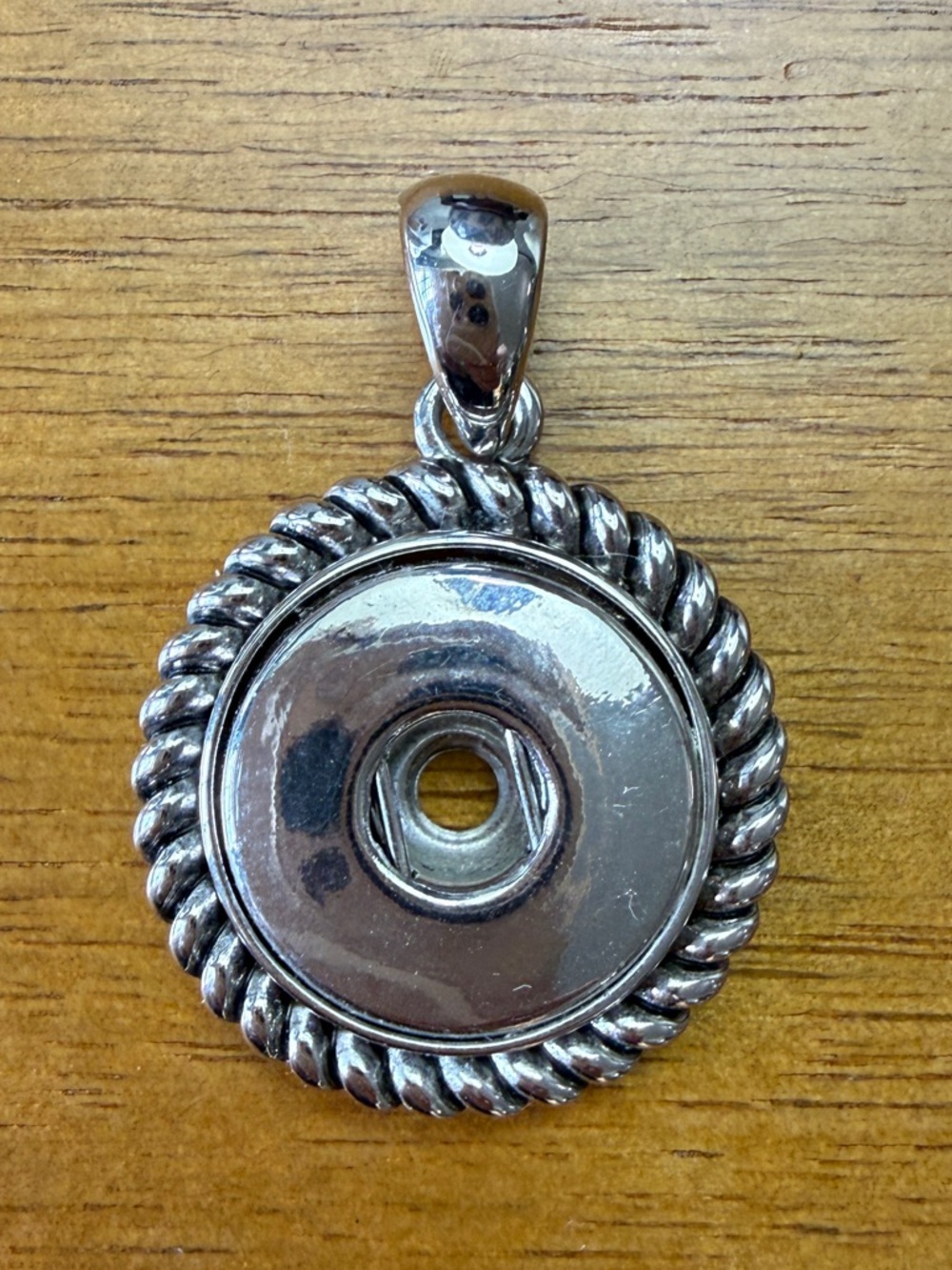 Magnolia and Vine Silver Rope-Edge Snap Pendant